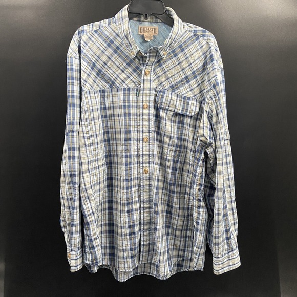 Duluth Trading Shirt Men XL Plaid Blue Long Sleeve Vented Button Fishing Outdoor - Picture 1 of 7